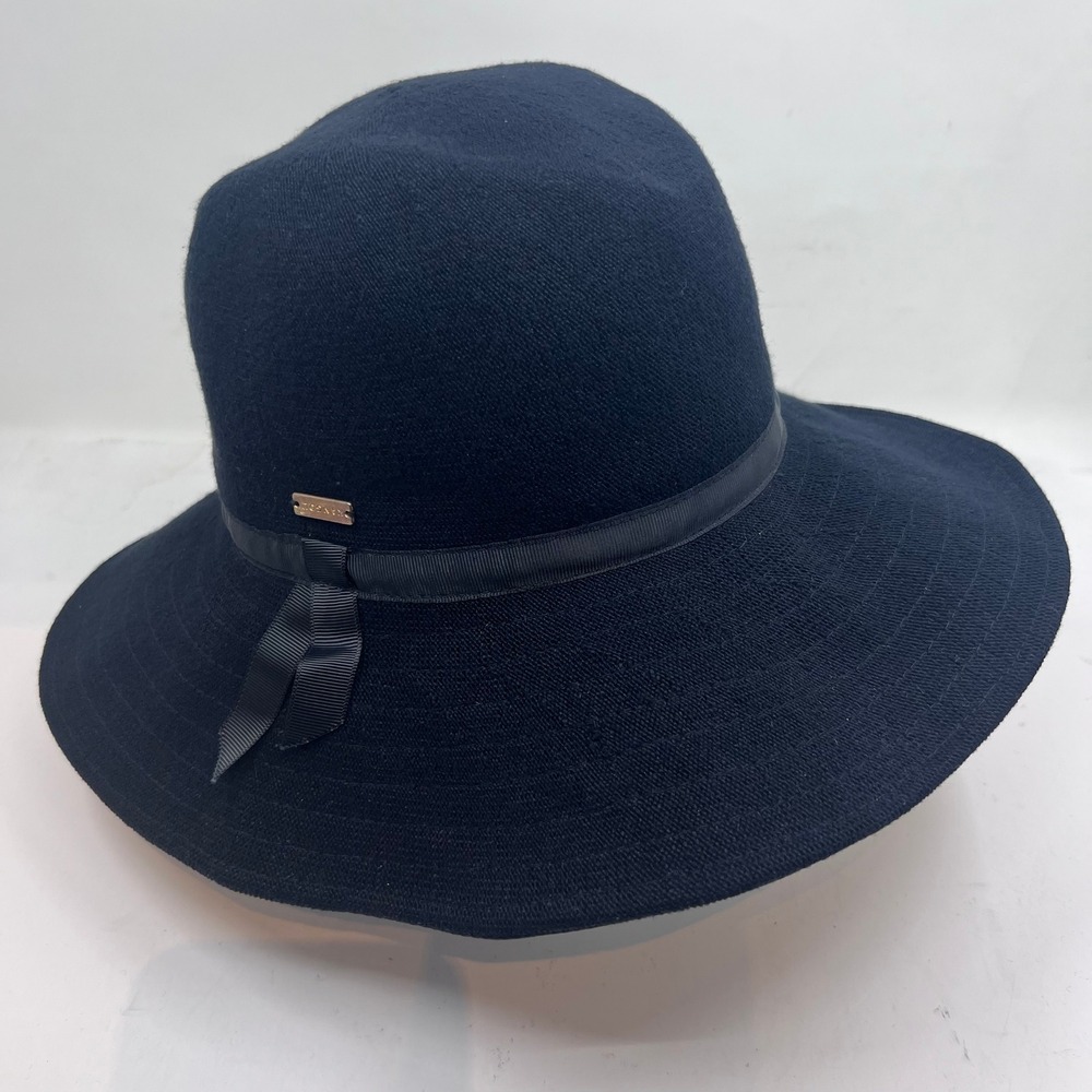 Kangol Sweetcorn Siren Hat Women M Black Wide Brim Grosgrain Bow Logo Vintage